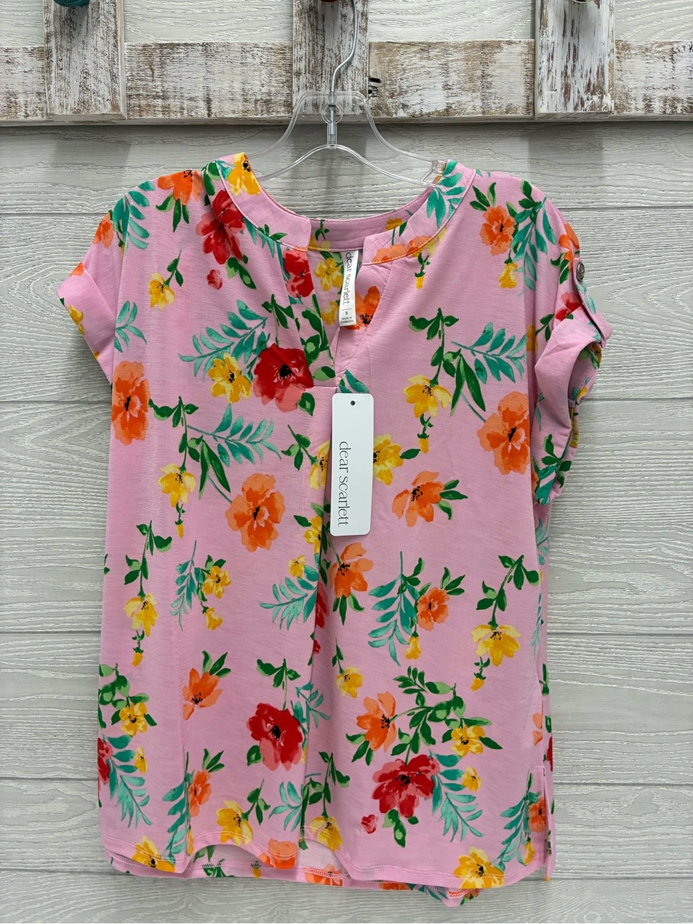 Scarlett Pink Floral Short Sleeve Knit Top